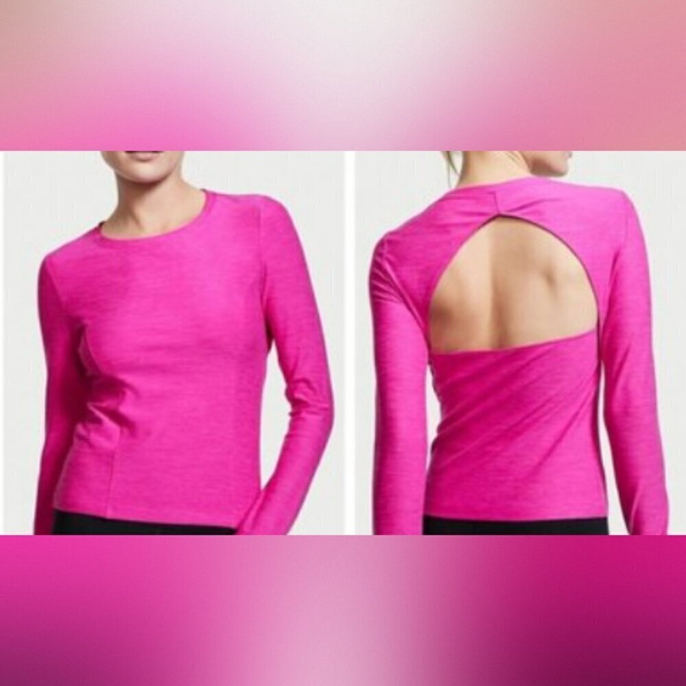 Victoria's Secret On Point Flow Open Back Long-Sleeve Thumb Holes Pink Top